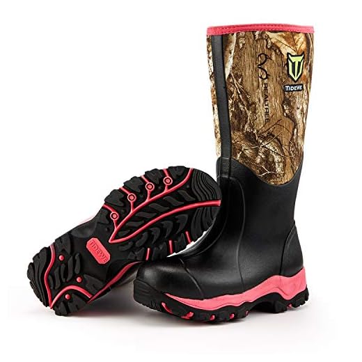 TIDEWE Hunting Boot for Women, Insulated Waterproof Durable 15" Women's Hunting Boot, 6mm Neoprene and Rubber Outdoor Boot Realtree Edge Camo(Pink Size 8)