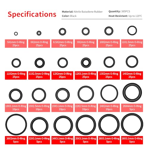 YIXISI 385 PCS 24 Sizes Black O-Rings Assortment Kit, Nitrile Rubber Metric O-Rings, for Tap Plumbing Washer Seal & Auto Quick Repair - Image 2