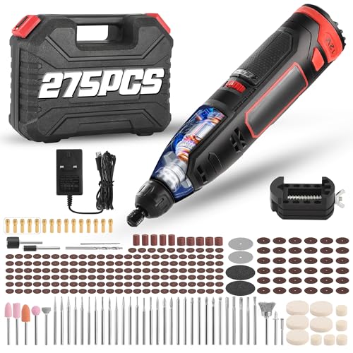 12V Cordless Rotary Tool Kit 275 PCS Dremel Multi Tool 7-Speed Adjustable (5000-25000 RPM) Rechargeable Engraving Pen Portable Storage Case for Metal Wood Jewelry DIY Crafts Engraver