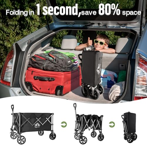 Image of Night Cat Collapsible Wagon for Camping: 150L Garden Gart with Wheels Heavy Duty - Folding Utility Wagon for Outdoor