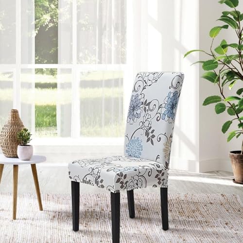 Image of Styleys Chair Covers for Dining Room, Stretch Dining Chair Cover, Washable Spandex Kitchen Chair Slipcovers (Set of 2, Sky Blue /Golden Flower, SD3215)