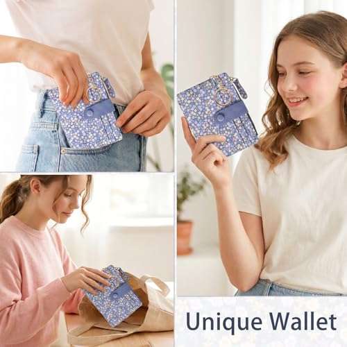 Image of COSHAYSOO Wallets for Women Teen Girls RFID Blocking - Mini Card Holder with Multiple Slots ID Window Zipper Coin Pocket-Slim Bifold Purse PU Leather Keychain Wallet-Garden Floral