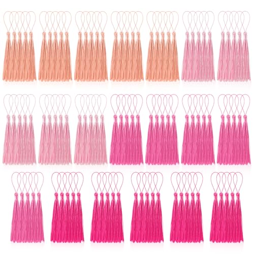 Image of 100 Pcs Bookmark Tassels Bulk Pink Series Soft Craft Silky Handmade Mini Tassels for Jewelry Making with Loops for DIY Craft Accessory Dress Decoration