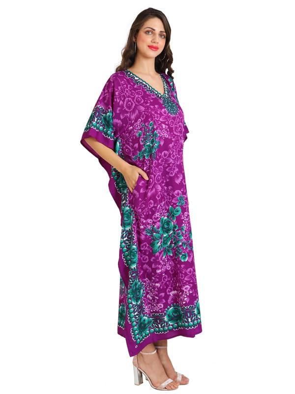 Image of Miss Lavish London Kaftan Dresses for Women,Beach Kaftan Coverups,Hawaiian Coverups for Women,Long Beach & Swimsuit Coverups,Plus Size African Caftan Dress,Moroccan Style Loungewear Purple XL