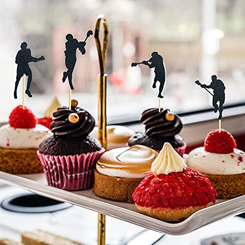 Arthsdite 48Pcs Hockey Cupcake Toppers Black Glitter Hockey Player Cupcake Picks For Boys Ice Hockey Sport Themed Birthday Party Decoration #TOP5