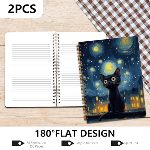 Image of 2Pcs Cat Notebook, Sky Cat College Ruled Spiral Notebook, 160 Pages Hardcover Notebooks Journals for Writing Travel Business Office, Christian Aesthetic Notebooks for Women