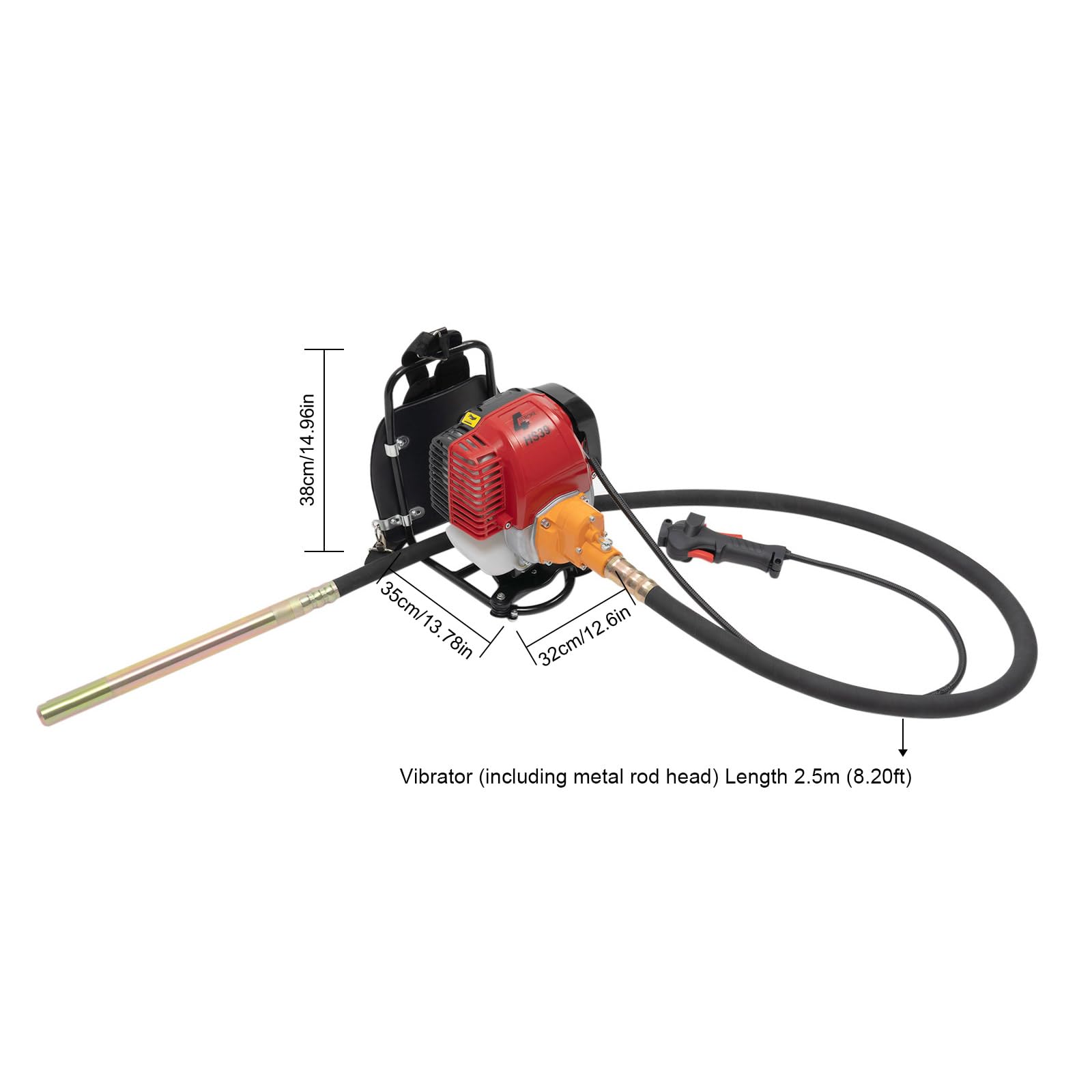 Portable Concrete Vibrator 1500W - 14.75ft Shaft Tool For Cement Air Bubble Removal On Building Sites & DIY Projects