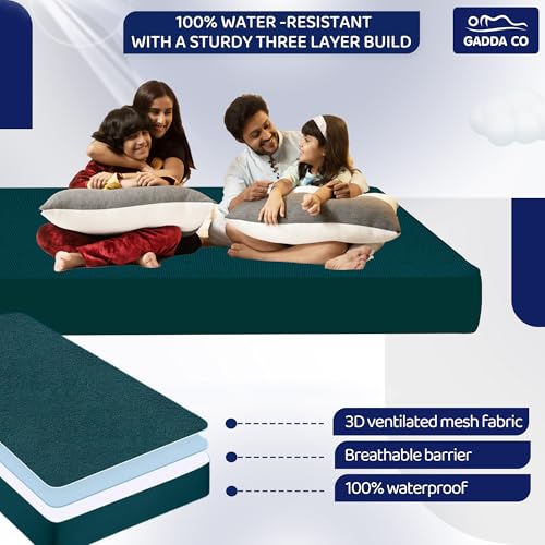 Image of GADDA CO Cotton Feel Terry Ultra Soft 100% Waterproof Mattress Protector Double Bed, Breathable & Hypoallergenic Twin /Double Bed Mattress Cover, Bed Protector Cover - 78x48 inch (6.5x4 ft), Peacock