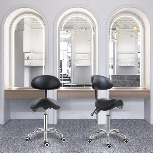 Image of Antlu Saddle Stool Chair with Back Support, Ergonomic Esthetician Stool Chair for Salon Tattoo Spa Medical Dentist Clinic (with Backrest, Black)