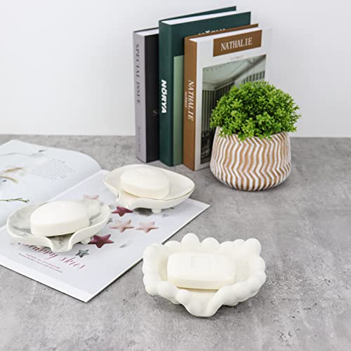Polyroyal Self Draining Soap Dish Bubble Style White Sandstone Texture Ceramic Waterfall Slot Modern Fashion Cute Bathroom Soap Dish Accessories For Home #TOP7