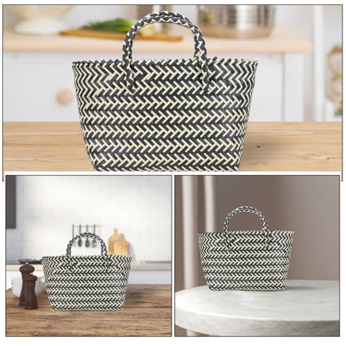 Panier tressé plastique grosse capacité avec anse robuste de rangement