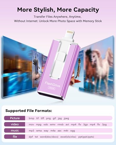 Image of MFi Certified 256GB Flash Drive for iPhone, 3 in 1 Type-C USB Memory Stick Thumb Drive for Photos Videos, High Speed External Memory Storage Photo Stick for iPhone iPad Android PC (Purple)