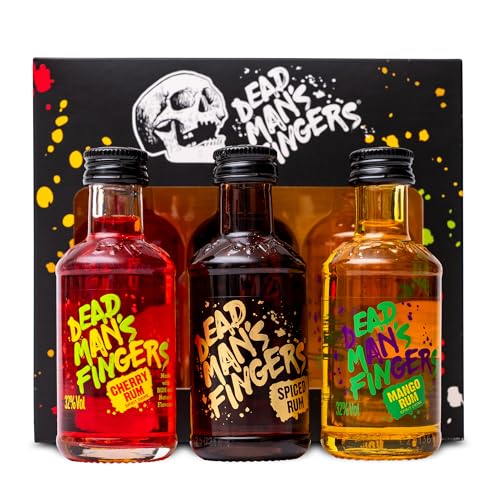Dead Mans Fingers Rum Gift Set - Spiced Cherry & Mango Flavoured Mini Alcohol Bottles x3 5cl - Rum Miniatures Birthday Gifts for Men Dad Gifts Boyfriend Fathers Day