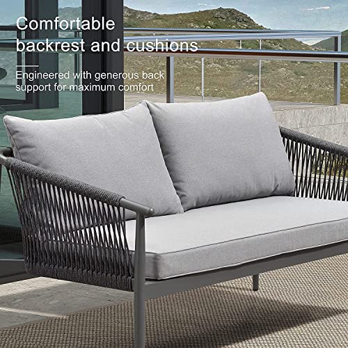 Image of DEVOKO 4 Seater Outdoor Rope Patio Sofa Set for Balcony, Backyard, Lawn, Garden, Indoor, Poolside, Deck (Black & Dark Grey)