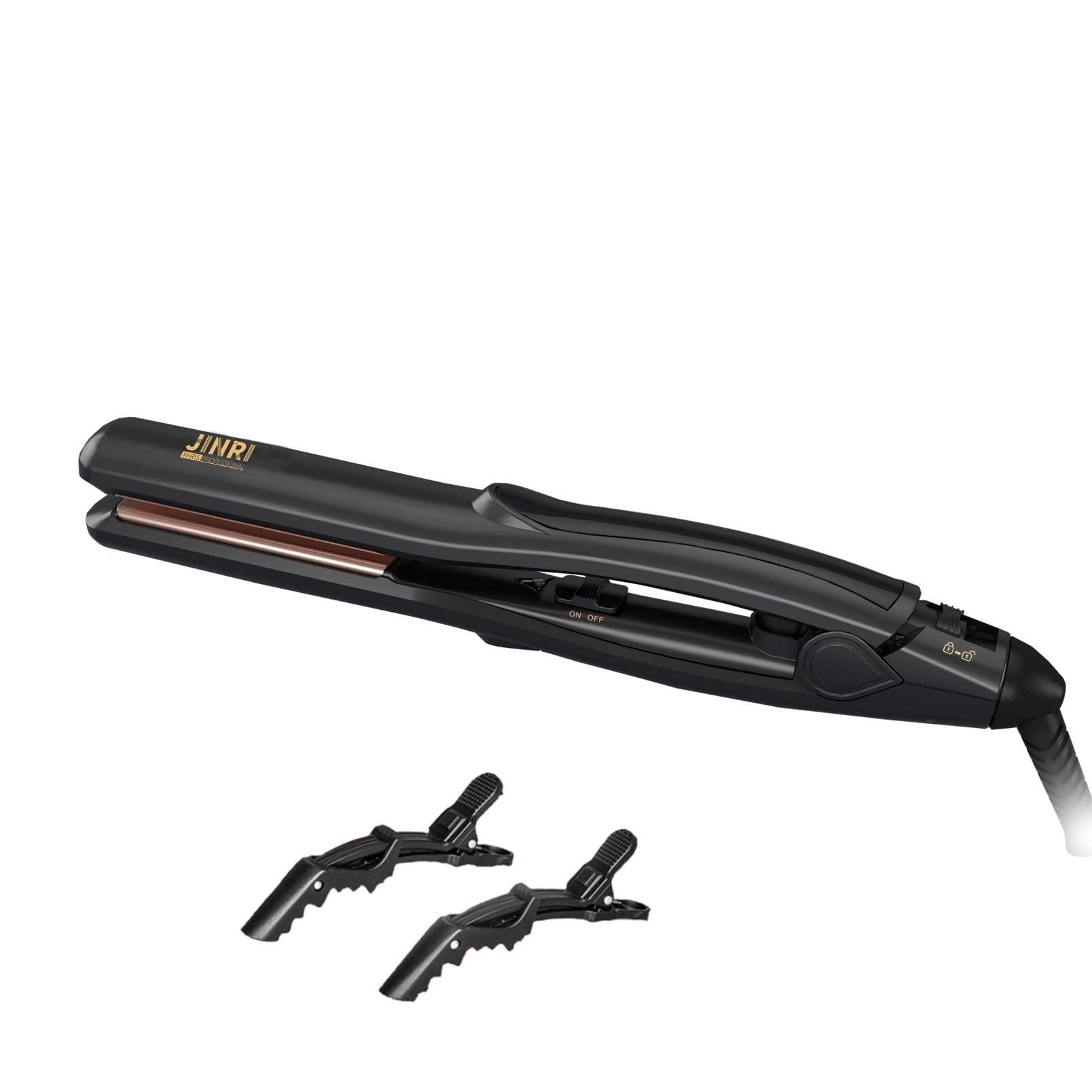 Mini plancha de pelo voluminizadora, volumen bombeado, plancha plana de cerámica, rotación de cola de 360°, volumen duradero para cabello corto o fino, doble voltaje (100-240 V), color negro