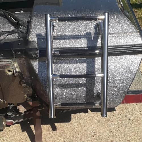 Folding Boat Ladder Stainless Steel Ladder 4 Step Pontoon 2+2 Step Portable Transom Mount Boat Ladder, Rated to 400 Pounds