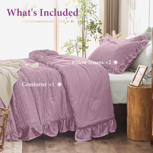 Image of JOLLYVOGUE Dusty Purple King Comforter Set,3pcs Seersucker Comforters King