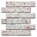 3D Whitewash Brick Wall Panel Peel and Stick,10 Pcs of 12"X12" Small Size Thin PVC Fake Brick Self Adhesive Brick Backsplash Faux Brick Paneling for Interior Wall Decor