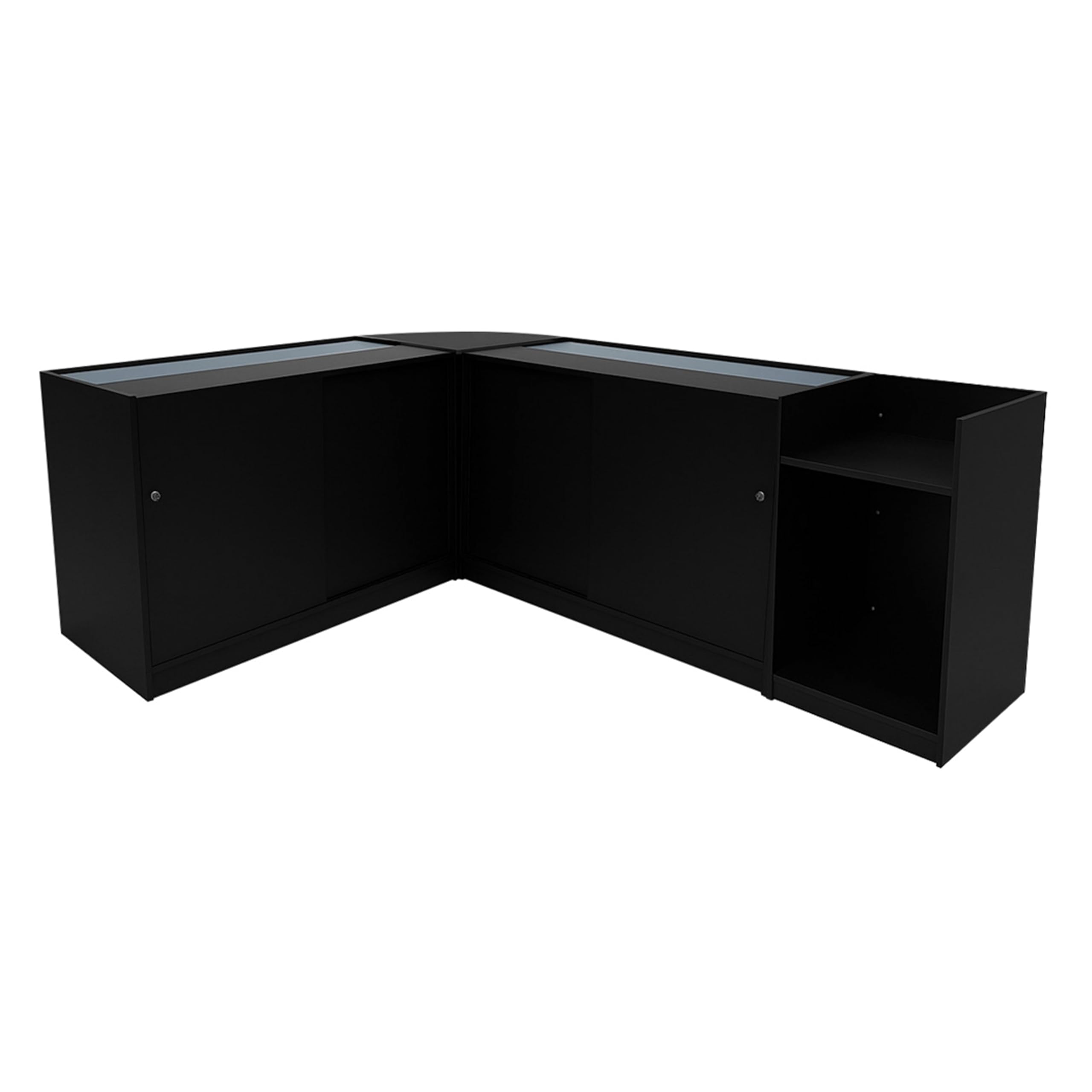 Set Banconi Neri con LED Vega K1200 C1200 CM60 TB60 - Vetrina con Serratura, Chiavi, Ante Scorrevoli, Mobile Cassa, Espositori in Vetro Illuminati per Gioielli, Abbigliamento e Accessori