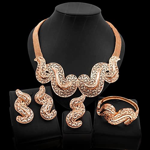 Juego de joyas chapadas en oro de 18 quilates y pulsera de novia elegante 5