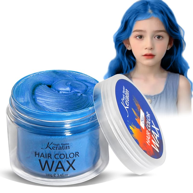 Cera temporal para el cabello, color azul, cera de pintura de tinte para el cabello de Halloween, 3.4 onzas líquidas, color natural lavable y