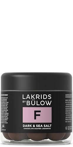 LAKRIDS BY BÜLOW - F - DARK & SEA SALT - 4.4 oz - Chocolate Coated Gourmet Licorice - Authentic Scandinavian Candy Produced in Denmark