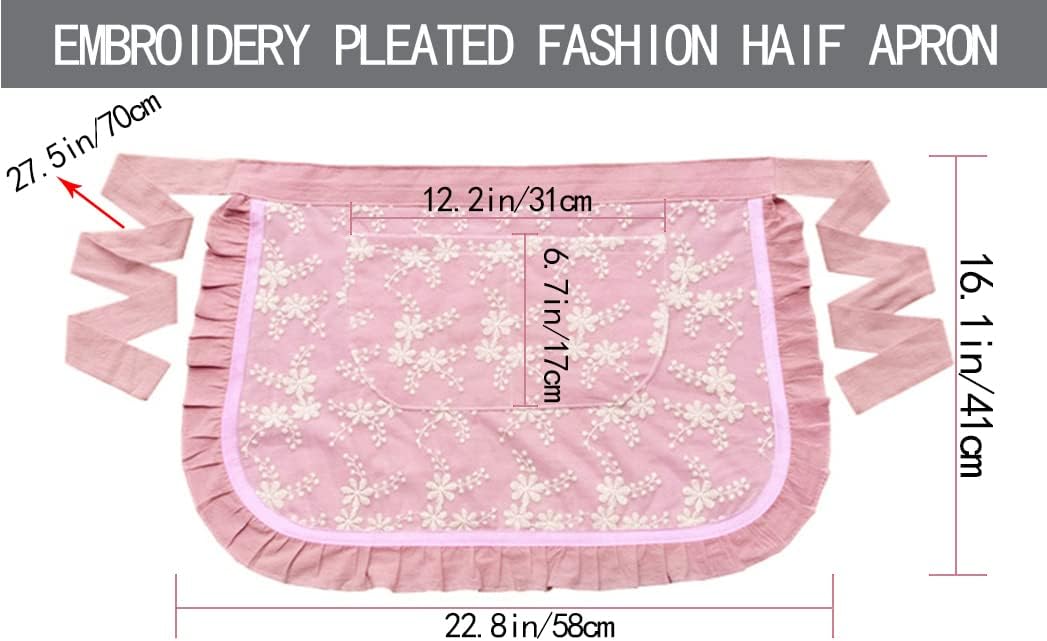 Unisex Chef Aprons White Retro Cotton Maid Short 2 Pockets Waist Waiter Waitress Half Apron - Image 7