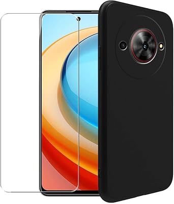Case for ZTE Blade A75 5G + Glass Screen Protector Tempered Film - Transparent Silicone Soft Flexible Bumper Shockproof TPU Protective Cover Shell for ZTE Blade A75 5G Black