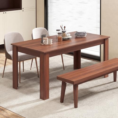 Image of Giantex Dining Table for 4-6, 63 inch L Large Farmhouse Kitchen Table, Wooden Rectangular Dinner Table for Living Dining Room, Home Office, Dinette, 330LBS Capacity, Walnut