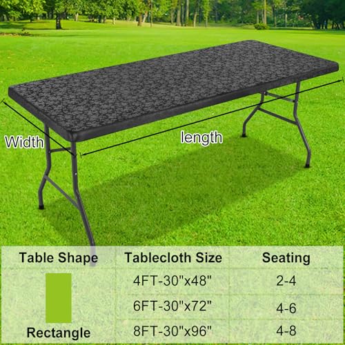 Image of Smiry Heavy Duty Vinyl Fitted Tablecloths for 5 Foot Rectangle Tables | Elastic Waterproof Fitted Tablecloths, Wipeable Washable Table Cover for Kitchen, Dining, Camping (Black, 30 inch x 60 inch)