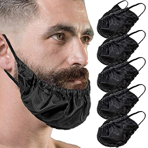 Beard Bandana Mens Beard Covers, Adjustable Facial Hair Apron Guard Bonnet Bedtime Bib Facial Beard Apron Caps For Sleep, Eat (Black*5Pcs)