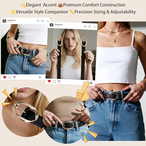 Women's Leather Belt with Gold Buckle Fashion Casual Waist Belt for Jeans pants Dress2