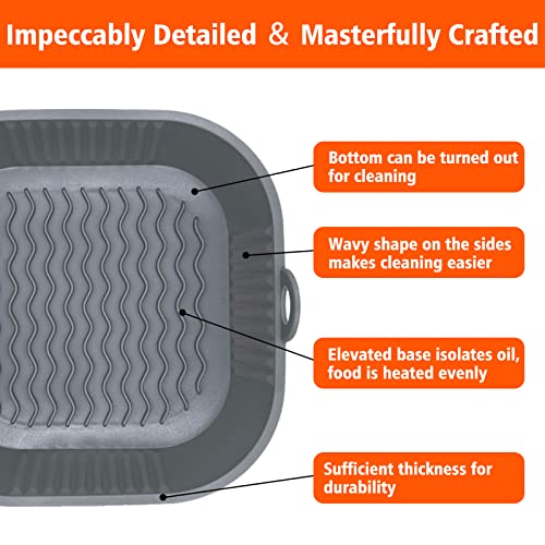 2Pcs Air Fryer Silicone Liners, 8Inch Reusable Food Grade Silicone Air Fryer Baking Tray Basket Accessories Replacement Of Flammable Disposable Parchment Paper Fit 4-7Qt Airfryer（Red +Grey） #TOP5