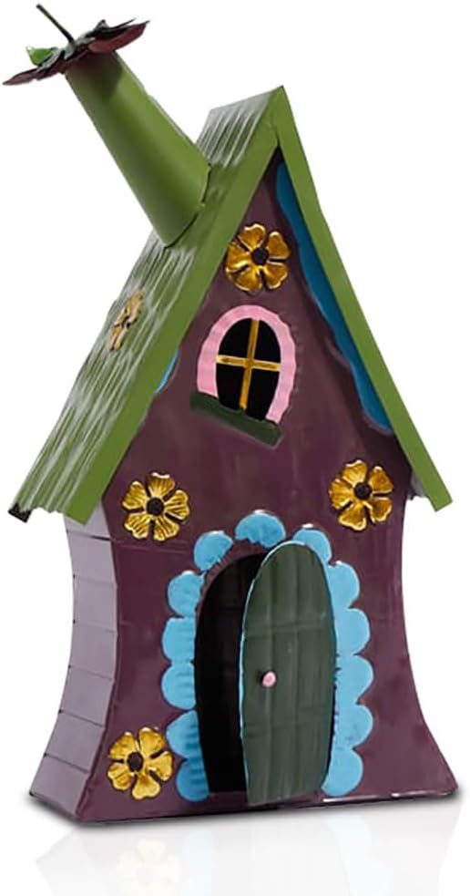 AAMEN Jardin Metal Garden Fairy House โ Hand-Finished Decorative Fairy House for Garden or Outdoor Spaces - Garden Statue for Outdoor Garden Decoration Patio Lawn Yard,