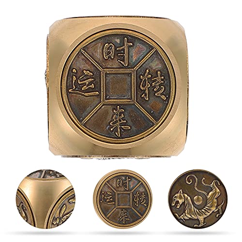 EXCEART Vintage-Ornamente Spielzeug Antike Messing Feng Shui Würfel Metall Finger Top Spinner Cube Angst Rotierenden Spielzeug Glück Reichtum Ornament für Kinder Erwachsene Wohnkultur