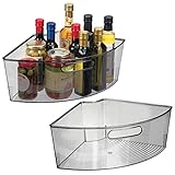 mDesign Kitchen Cabinet Plastic Lazy Susan Storage Turntable Organizer Bins w/Built-In Handle - Large Triangle Corner Dividers for Pantry - 1/4 Wedge, 6' Deep - Ligne Collection - 2 Pack - Smoke Gray