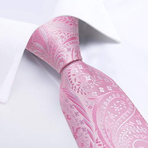 Image of DiBanGu Mens Paisley Tie Sets Silk Jacquard Woven Floral Necktie and Pocket Square Cufflinks Wedding Business Party