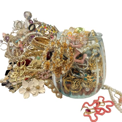 Mystery Jewelry Jar, Surprise Vintage Jewelry Set for Women, Jewelry Mystery Jar Gift Set Including Earrings Necklaces Bracelets/Anklets Rings Kracelet, Unique Birthday Gifts for Her(Diverse styles/45-50pcs)