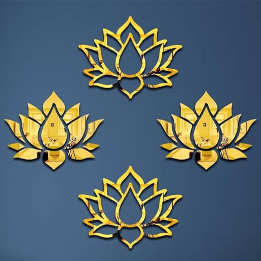 Lotus Flower Mirror Stickers Pack of 4, Golden 30x14x14cm
