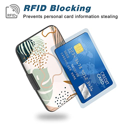 Image of Credit Card Holder, Mini Aluminum Card Wallet RFID Blocking Slim Metal Hard Card Case for Women Men, Leaf