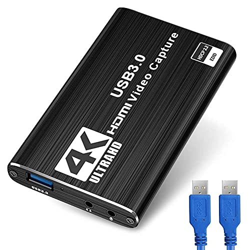 DADAWE 4K Audio Video Capture Card, USB 3.0 HDMI Game Capture Card with HDMI Loop-Out 1080P 60FPS Live Streaming Game Recorder Device for PS4, Nintendo Switch, Xbox One&Xbox 360 and More Black