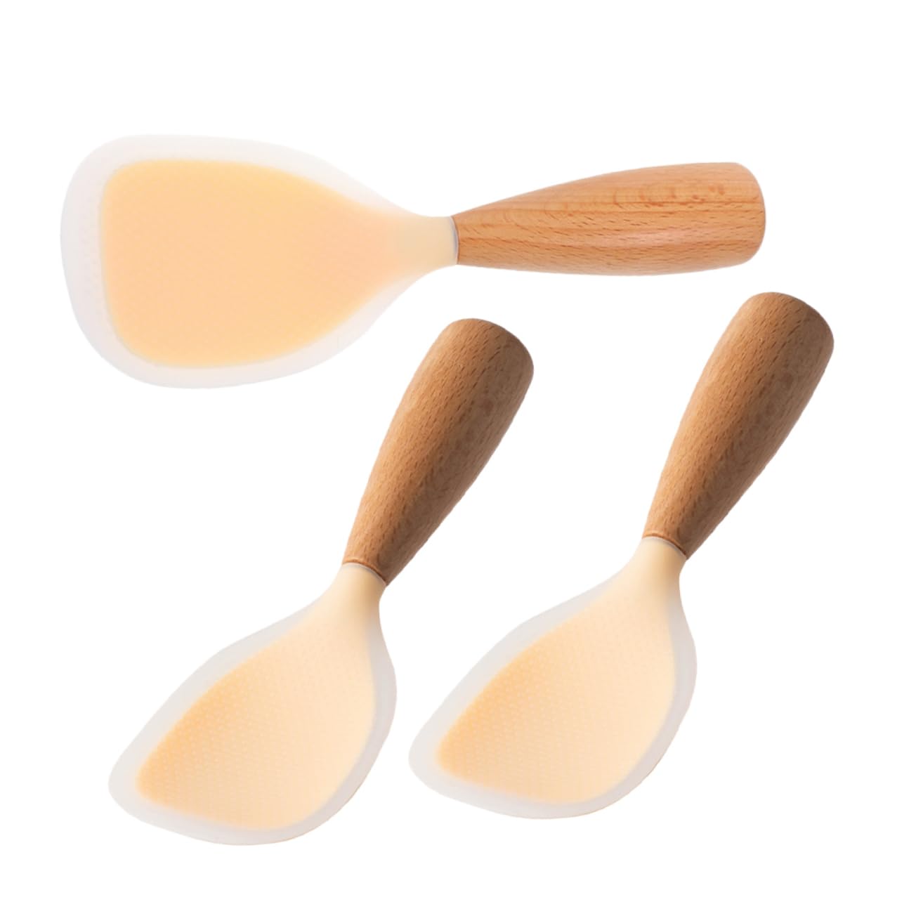 CONGARTENO 3PCS Standing Rice Scooper with Non Slip Wooden Handle Heat Resistant Silicone Paddle for Serving and Kitchen Organization Dishwasher Safe for Everyday Use