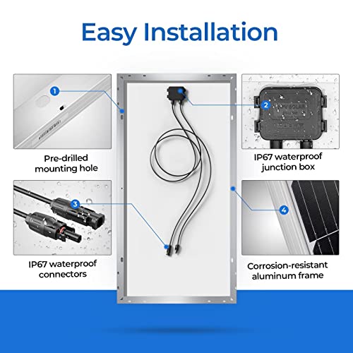 Bougerv 100 Watts Solar Panels Kit, With 100W Solar Panel, 10Awg 20Ft Solar Extension Cables, 30Amp Pwm Negative Ground Solar Charge Controller, Solar Panel Kit For Rv, Home, Boat #TOP2