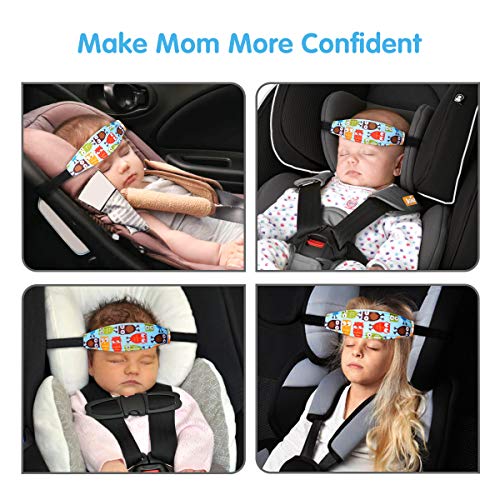 Image of Baby Carseat Head Support,Car seat Straps Pillow Support Ban,Stroller Neck Relief Strap Headrest,Slumber Sling Sleep Positioner for Toddler Infants Child Children Kids(Blue Elephant + Owl)