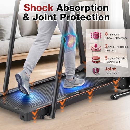 Image of Treadmill for Seniors with Handlebar, Walking Treadmill with APP Control | Treadmill for Home with Long Handrails, 41x14 in Belt, 0.5-6.0 MPH, 12 Preset Programs, Safety Clip, Cushioned Rebound Belt