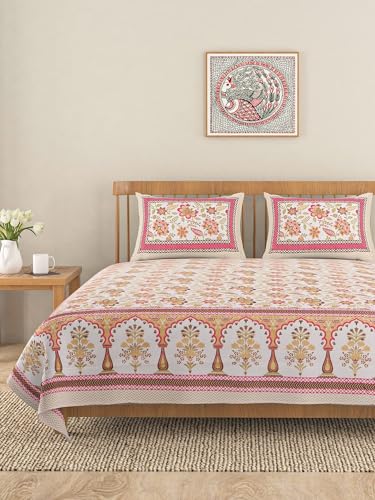Image of Jaipuri bedsheets, Featuring a 220 TC Double Bed Super King Size 100% Cotton bedsheet with 2 Pillow Covers. The bedsheet Measures 108 X 108 inches. (Design 5)