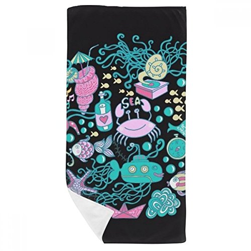 Serviette de bain motif pieuvre musicale, finitions soignées 35x70cm