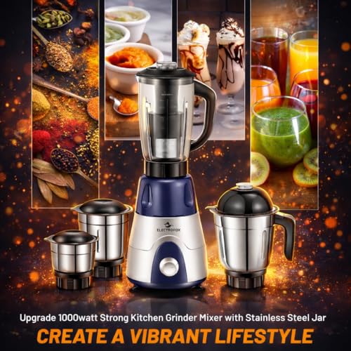 Image of Electrofox Hilux Powerful Heavy Duty Motor 1000 W Juicer Mixer Grinder For Juicing, Mixing and Blending (Hilux 1000W | 4 Jars | Navy White) 6 Year Warranty