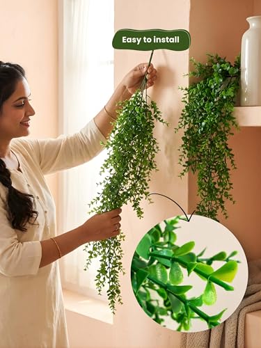 Image of Bombay Greens Artificial Hanging | Realistic Plant Creeper for Wall Hanging, Door, Balcony & Home Office Decor | Artificial Green Hanging for Decoration & Festival - Set of 2