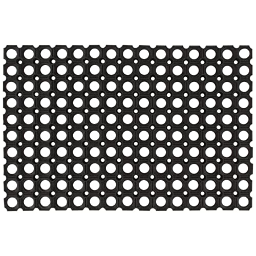 Image of Eclith Rectangular Rubber Doormat, 40 x 60 cm, Black, Non-Slip with Drainage Holes for Indoor and Outdoor Use, Entrance Mat, Dirt Trapper Mat for Hallway, Patio, Garden, Kitchen, Bathroom